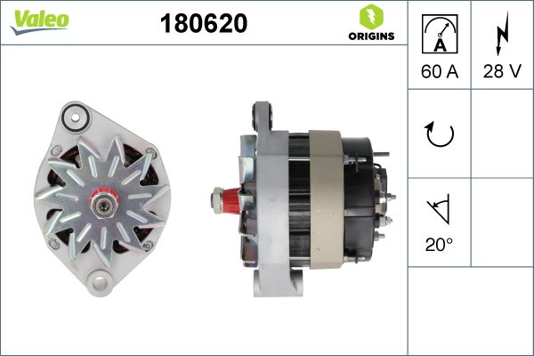 Alternator 24V 60A A14N119M | VALEO 180620 | OEM 1607362 1607362 5003090 5003090