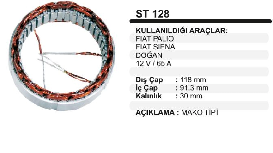 Statör Mako Tip 12V 65A Palio Siena Weekend Doğan Şahin Kartal. { Statör } (10068) | OEM 120312