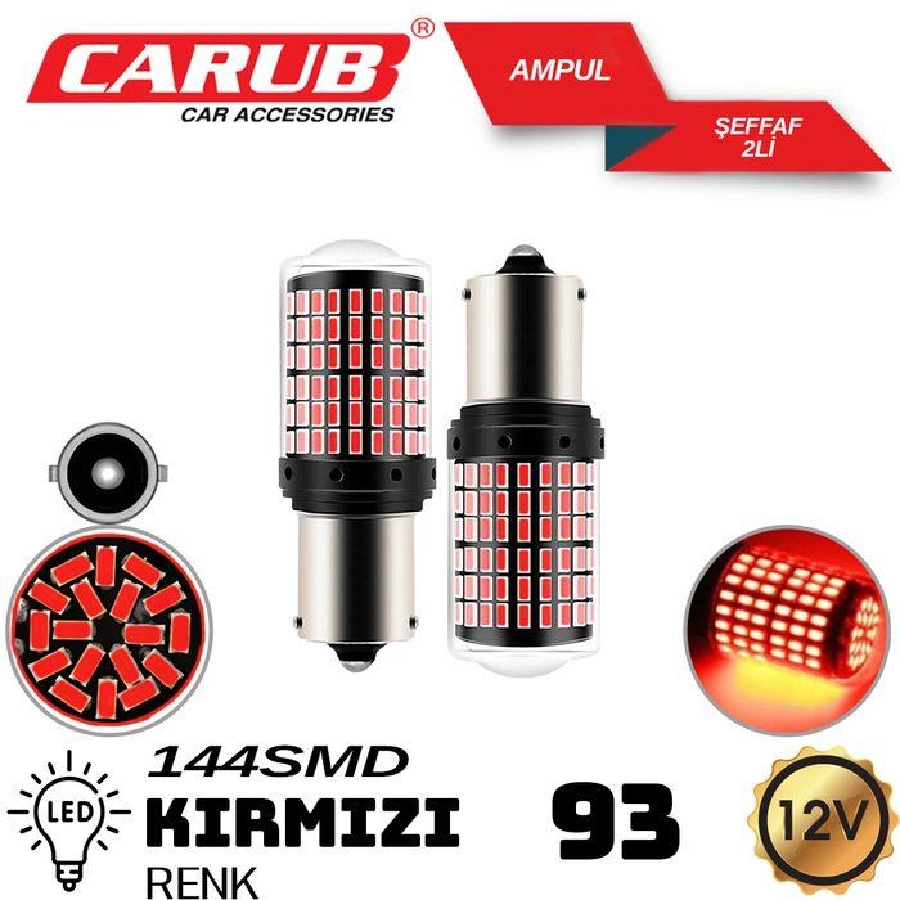 Ampul 12V 93 144 LED Şeffaf Kırmızı | OEM BR0404021