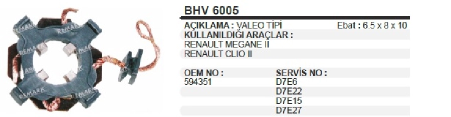 Kömür Yuva Valeo Tipi 4 Kömür Psx 155 Benzinli Yeni Model Suzuki Carry Opel, Peugeot, Citroen, Renault Clio M | OEM BHV6005