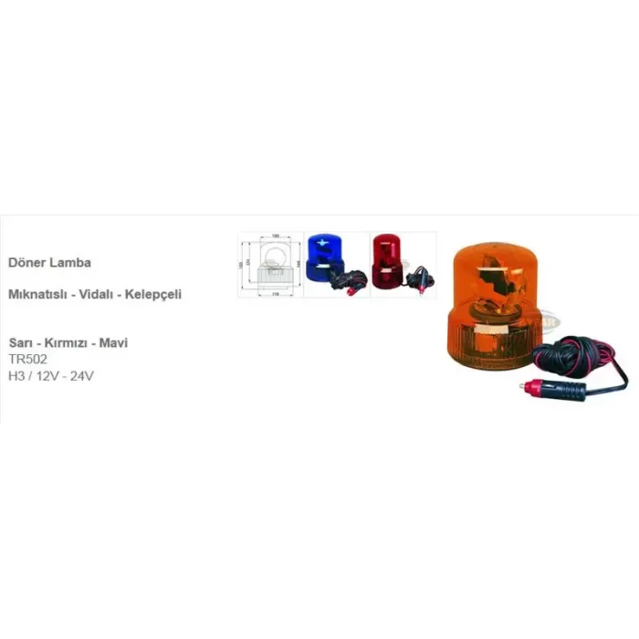 Doner Trafik Ikaz Lamba Miknatisli 24V H3 Sari | AYFAR TR 502-3