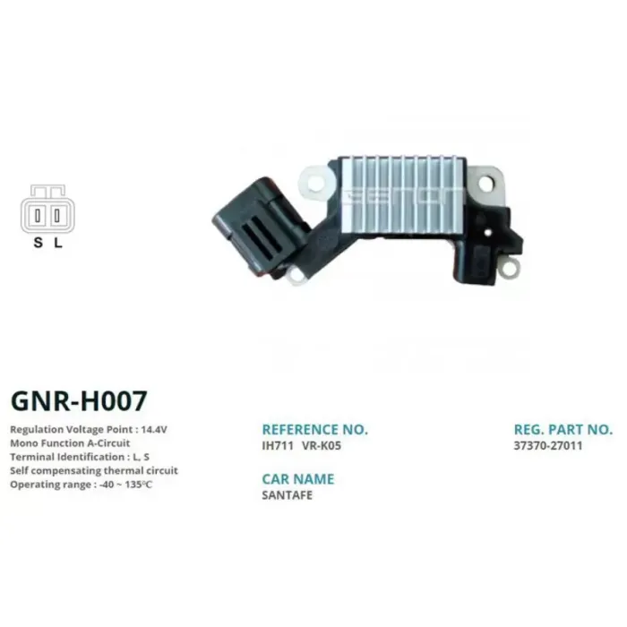 Alternator Konjektor 12V Hyundai Santa-Fe - Tucson 2.0 - 2.2 Crdi (L, S) | GENON GNR-H007 | OEM 3730027021