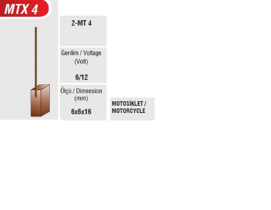 Motorsiklet Kömürü 6V, 12V 6X6X16