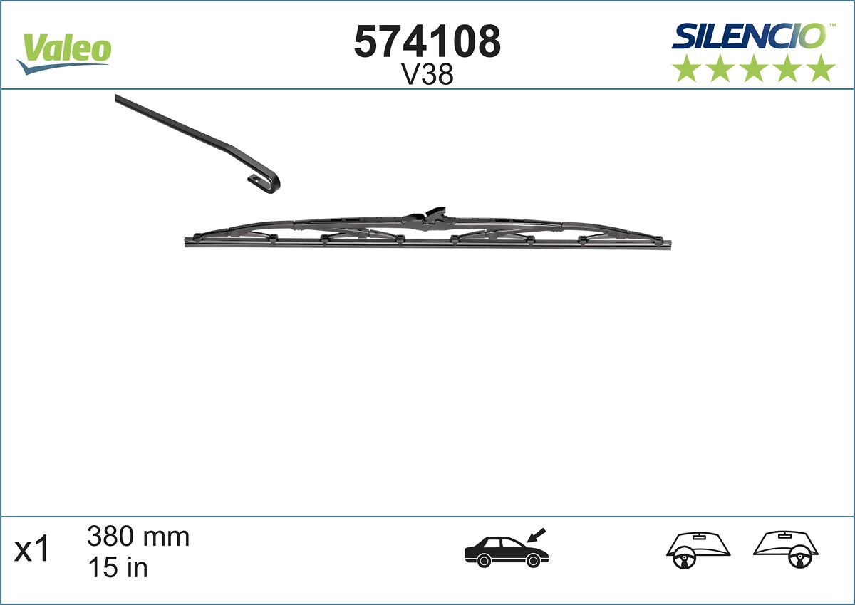 Silecek Supurgesi 380MM Arka A3 A4 P306 Civic | VALEO 574108