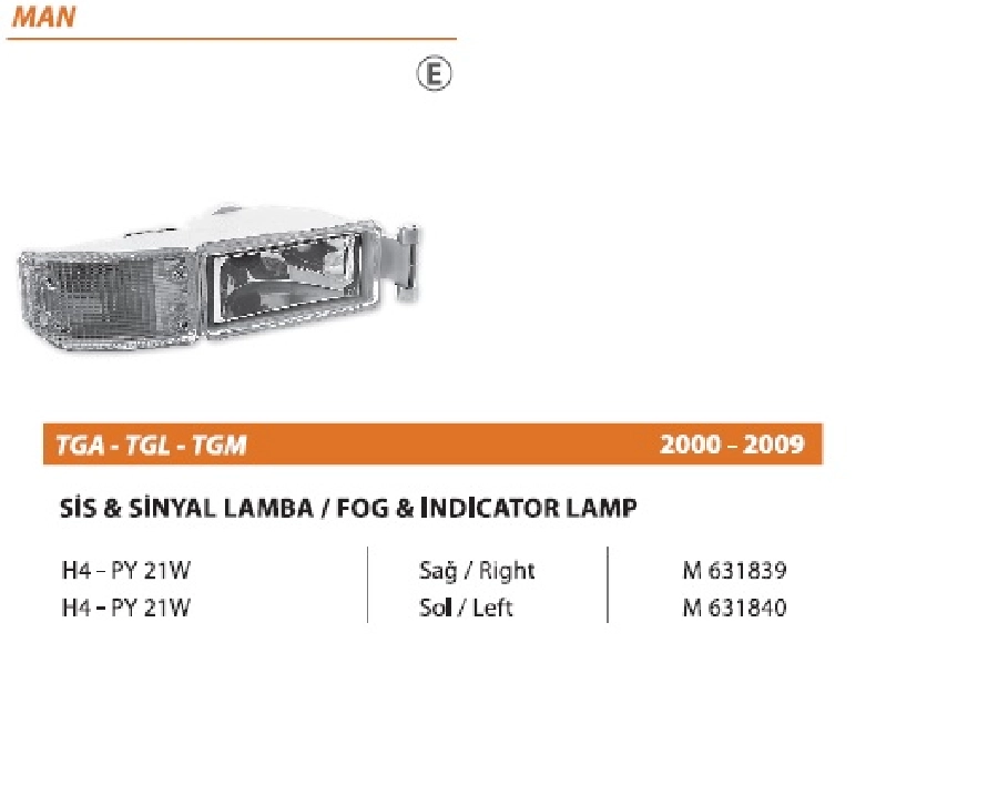 MAN TGA Sis ve Sinyal Lamba, Sol | OEM M631840
