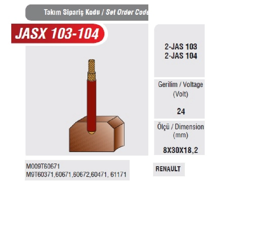 Marş Kömürü 24V Mitsubishi Tipi Renault Tır | OEM JASX103-104