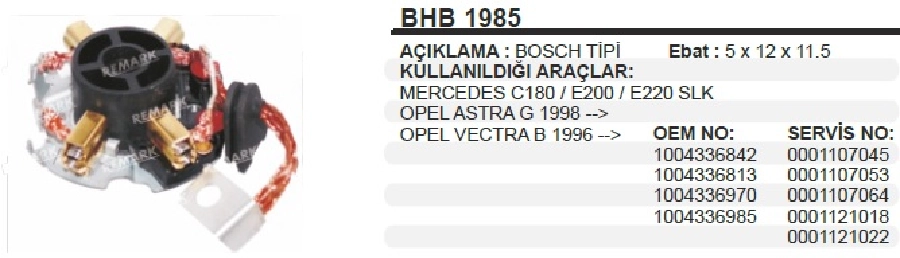 Marş Kömür Yuvası Mercedes C180, E200, E220, Slk | OEM BHB1985