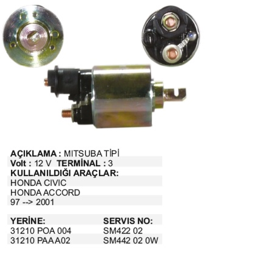 Marş Otom 12V Mıtsuba Tipi Honda Crx, Civic, Accord 1997-2002 | OEM SM500