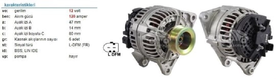 Alternatör 12V 120A Bosch Tipi Fiat Ducato 11 3.0 JTD, 15 3.0 JTD, 17 3.0 JTD 2006 ve sonrası İveco Daily 2 35C14 | OEM ALT392