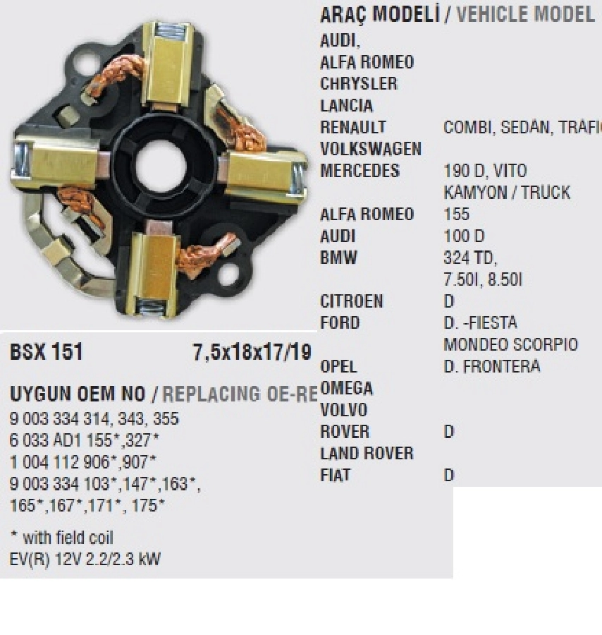 Marş Kömür Yuvası - Ducato, VW, Cıt Jumper (Uygun Kömür:BSX151) | OEM BO1511