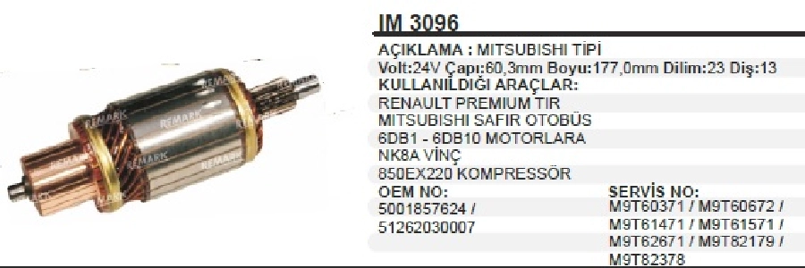 Marş Kollektörü Mitsubishi Tip 24V Ford Cargo Renault Tır, Magnum MAN TGA Yeni Model Mitsubishi Safir 6DB1 - 8DB1 | OEM IM3096