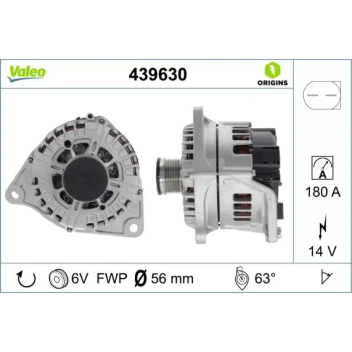Alternator 12V 180A Boxer Boxer III Jumper III 3,0HDI Ducato Daily 3,0JTD (FG18S022) | VALEO 439630 | OEM 1608840980 1608840980 504280012 5705KP 5801526032 504280012 5705KP 5801526032