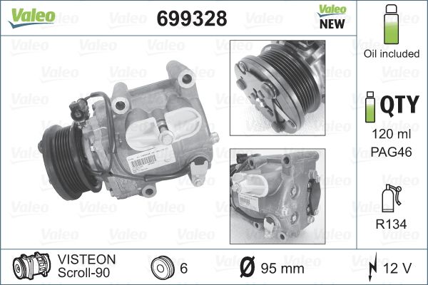 Klima Kompresoru Mondeo III 00>07 1.8-2.0 Zetec Transit V347 06>14 2,3 Durate He 145PS | VALEO 699328 | OEM 1710586 1710586 1S7H19D629CF 1S7H19D629CF