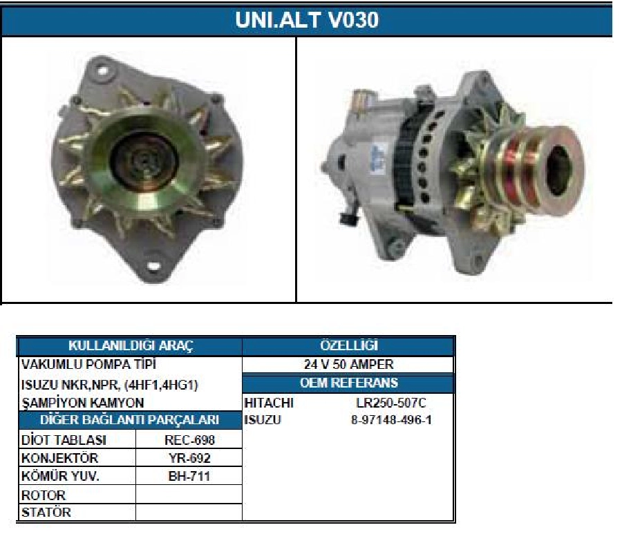 Alternatör 28V, 50A Isuzu Unipoint ALTV030 | OEM LEA0651