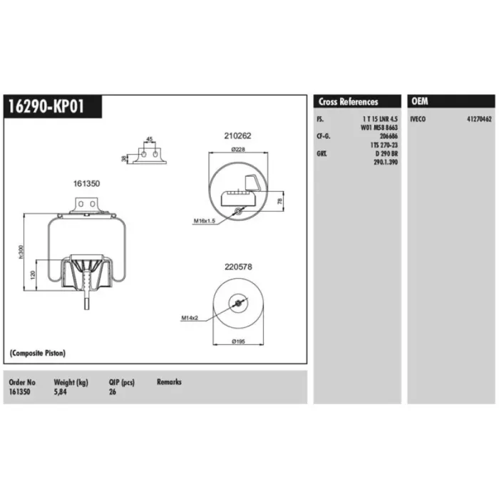 Komple Plastik Piston - Iveco / Stralis 400 / Eurotech 440E Fp / P4X2 On Sol | CONNECT MD 16290-KP01 | OEM 41270462 500042585 41289369