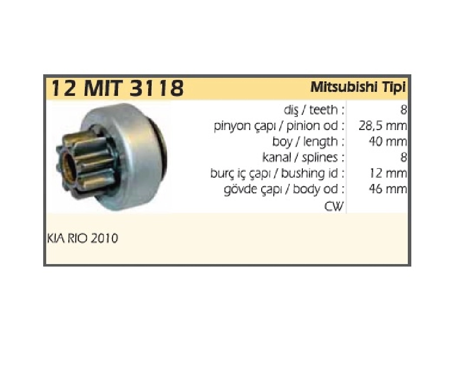 Marş Dişlisi - 8D Mitsubishi Tipi Carisma Colt Pejoro Lancer Volvo S40 Hyundai Elentra Kia Rio 2010 | OEM 12MIT3118