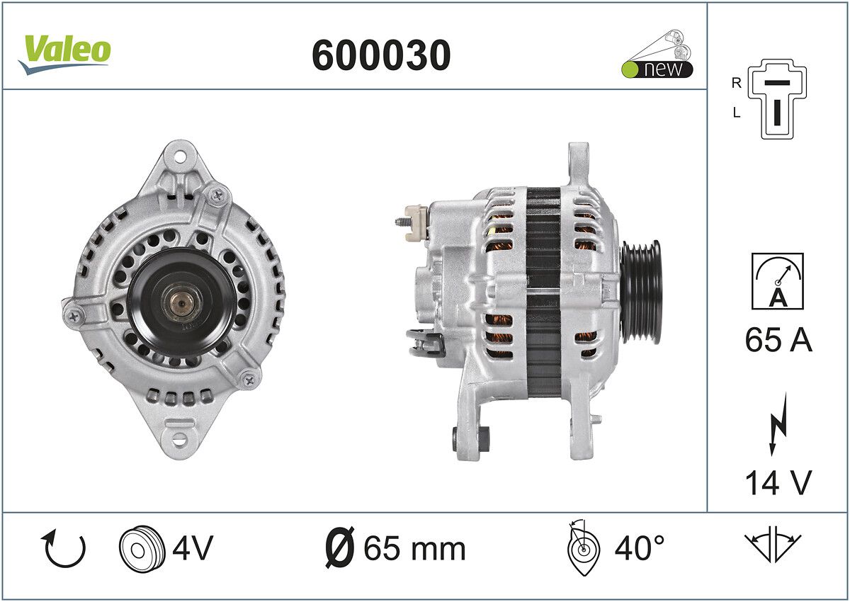 Alternator 12V 65A Pony Santa Fe Colt II Lancer III 1,3 / 1,5 | VALEO 600030 | OEM 3730024010