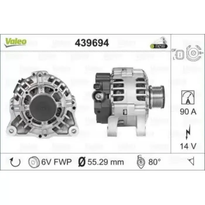 Alternator 12V 90A Berlingo II Jumpy Expert Partner II DW8B Klimali (03 08) P207 DV4TD / DV4C (1,4HDI 8V) Partner Tepe Berlingo III Expert III Jumpy III Scudo III DV6 (1,6HDI 16V) 08> | VALEO 439694 | OEM 5702H0 5702H0 5705CT 5705NA 5705CT 5705NA