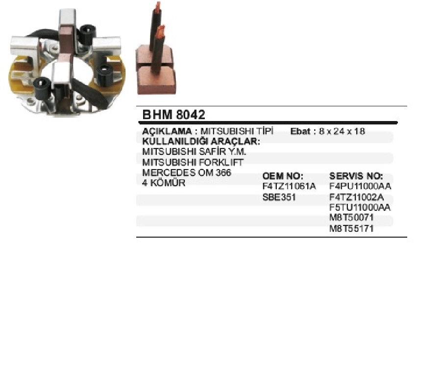 Marş Kömür Yuvası 12V Mitsubishi Safır, Forklift Yeni Model, Mercedes Eski Model 366 | OEM BHM8042
