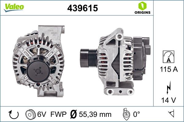 Alternator 12V 115A Fiat | VALEO 439615 | OEM 51727335 51727335 51784843 51784843