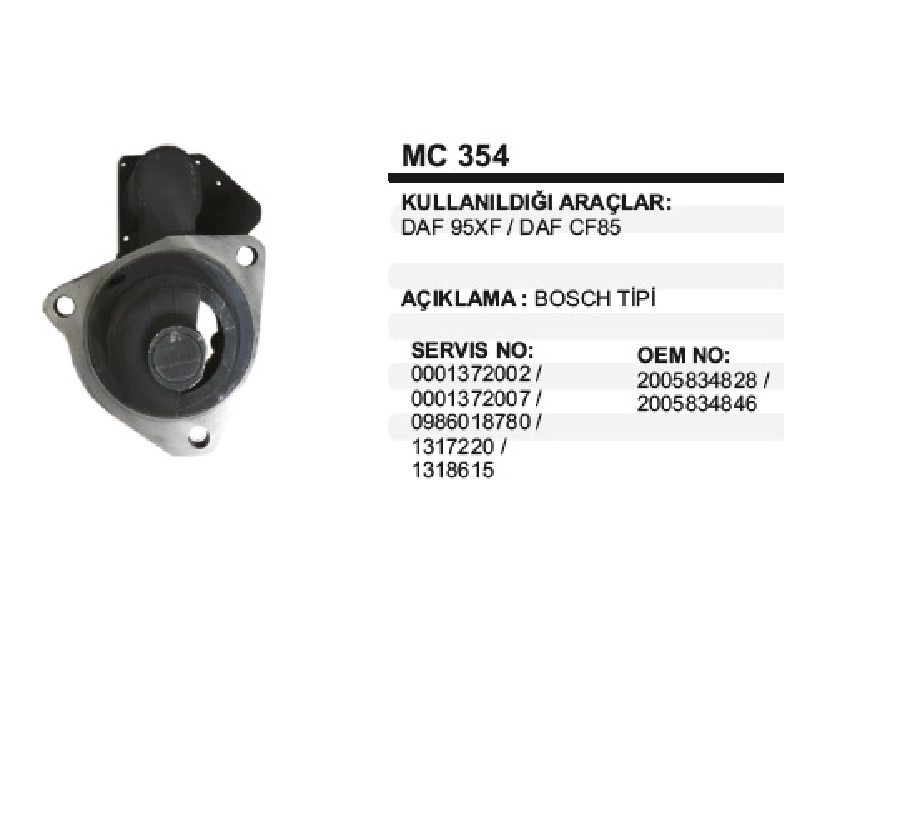 Marş Ön Kap Bosch T 372 DAF 95 Xf-CF85 | OEM MC354