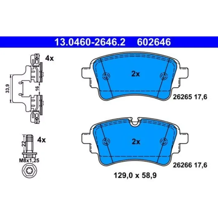 Fren Balatasi Arka A4 A5 A6 A7 Q7 3.0 TDI 19> | ATE 13 0460-2646 2 | OEM 4N0698451D 4N0698451D 80A698451G 8W0698451AC 8W0698451AP 80A698451G 8W0698451AC 8W0698451AP