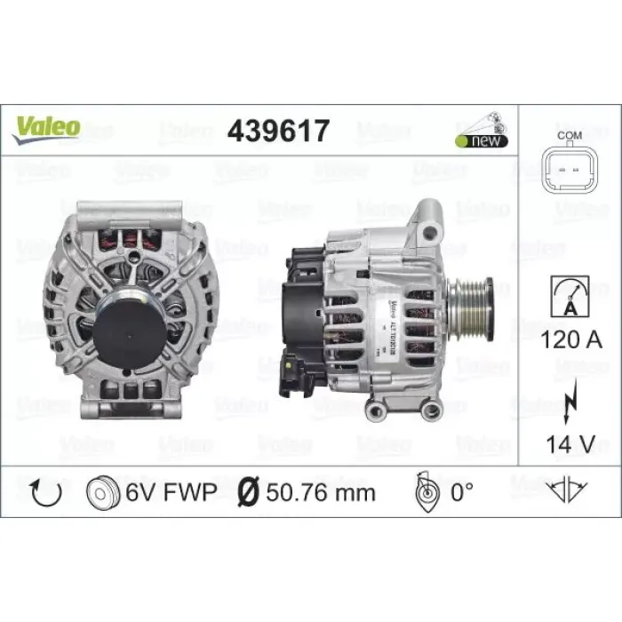 Alternator 12V 120A DS3 C3 III P208 P308 P207 P3008 P2008 Partner Tepe 207 P308 P508 P208 P5008 C3 Picasso C4 C4 Picasso DS3 C5 III Berlingo III EP6 EP6C Mini R56 R57 R58 | VALEO 439617 | OEM 12317576513 12317576513 12317576514 5702J0 12317576514
