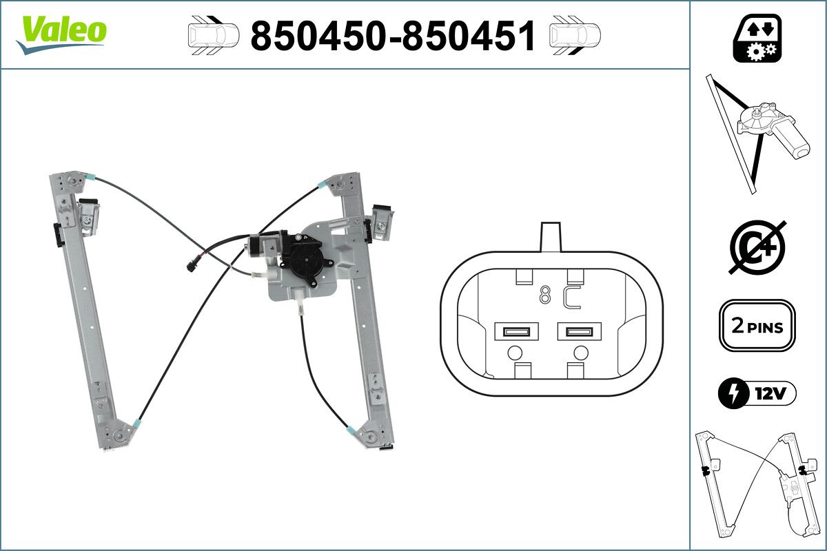 Cam Mekanizmasi Elektrikli On Sol Polo 1,3 / 1,4 / 1,6 / 1,9 94> | VALEO 850450 | OEM 6N4837461