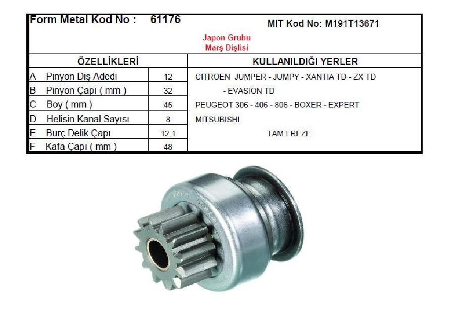 Marş Dişlisi Mitsubishi Tipi 12 Dış 1.01.806 Renau Lt Clio 3 1.5 DCI Kangoo 1.5 DCI Dacia Logan 1 | OEM SDR6027