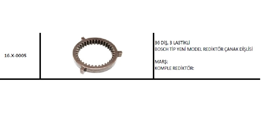 Redüktör Çanak Dişlisi Bosch Tip Yeni Model, 3 Lastikli, 36 Diş | OEM 16.X-0005