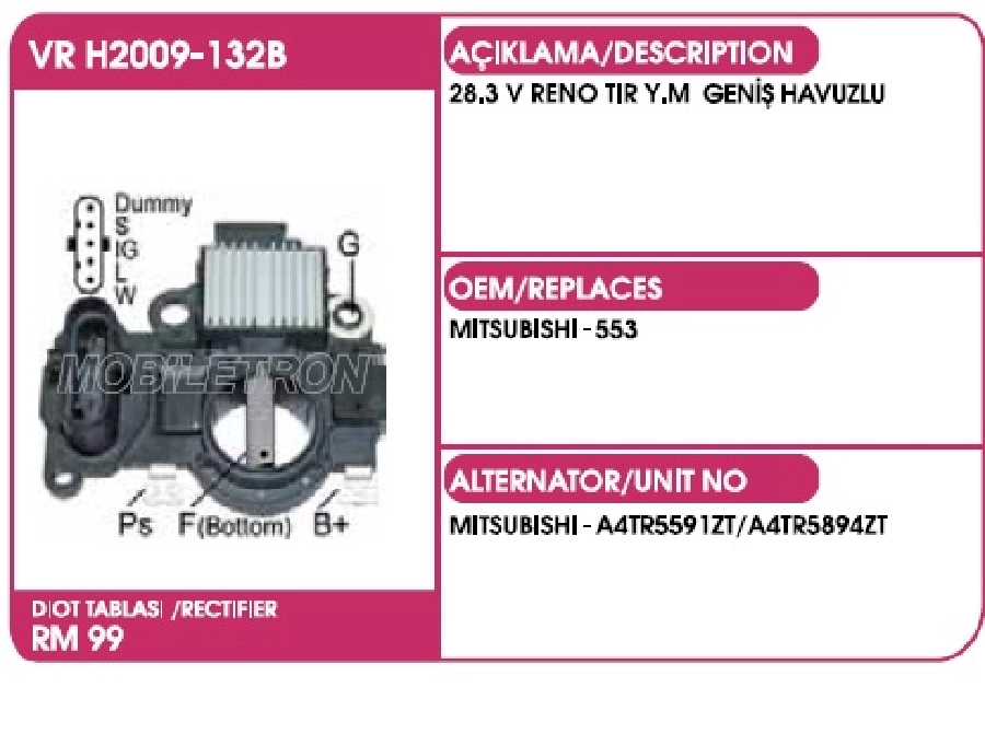 Konjektör 24V Mitsubishi Tipi Geniş Havuzlu Renault Premium Tır 2330-2380 | OEM VRH2009-132B