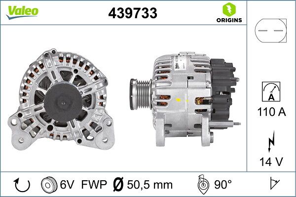 Alternator 12//110/DV 1.2 TSI Golf VI VII Ibiza 09>15 Polo 10> Jetta 11>18 Altea 07>15 | VALEO 439733 | OEM 03F903023E 03F903023E 03F903023EX 03F903023EX