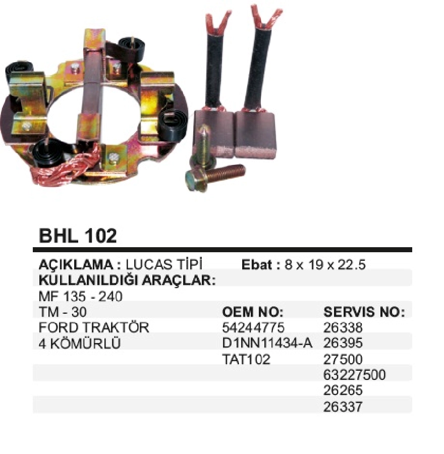 Marş Kömür Yuvası 12V - Marş BMC, Rover, Defender, Land Rover, Lasx 15-16 Mf 135 240 Yeni Model TM30 Ford Traktör | OEM BHL102