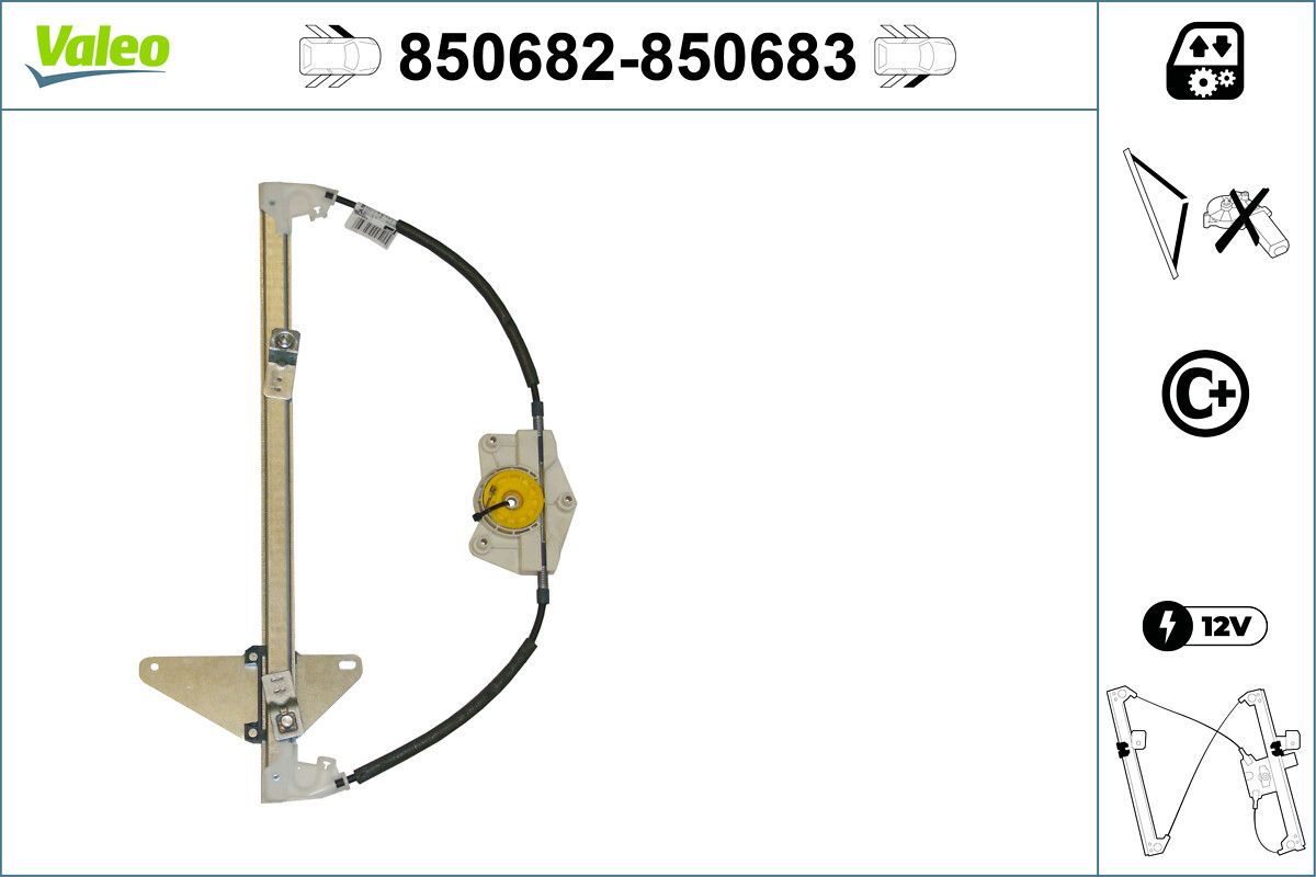 Cam (Mekanizmasi) Krikosu Elektrikli On Sol C4 04> (Motorsuz) | VALEO 850682 | OEM 9221V1