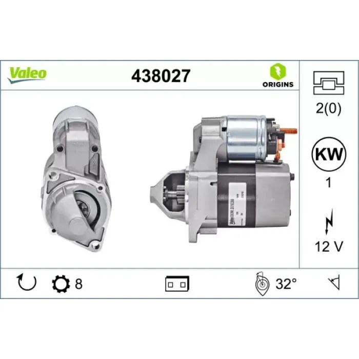 Mars Motoru (12V 1,0KW 8 Dis) A-Class W168 97>04 W169 04>12 B-Class W245 08>11 | VALEO 438027 | OEM A0041518501