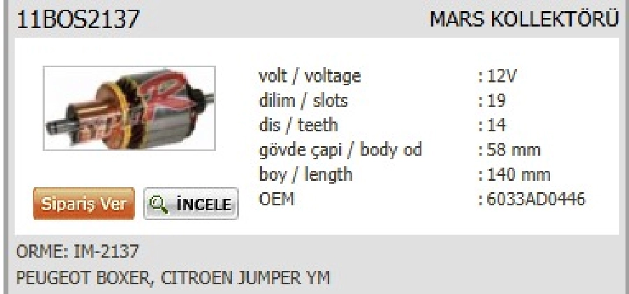 Marş Kollektörü IM2137 12V Peugeot Boxer, Citroen Jumper Yeni Model | OEM 11BOS2137