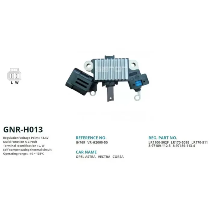 Alternator Konjektor 12V Opel Combo - Astra - Vectra 1.7 D (L, W) | GENON GNR-H013 | OEM 1204158