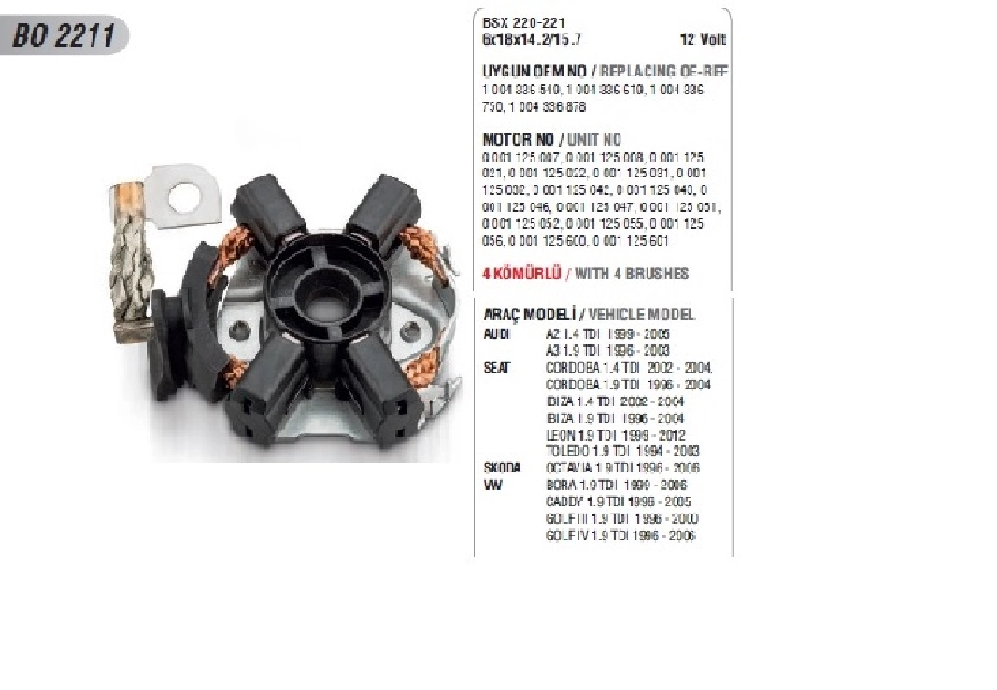 Marş Kömür Yuvası Bosch Tipi BMW 3,18, 3,2, 5,18, 5,20, X5 1999 ve sonrası (Bsx 220-221) (Uygun Kömür:BSX220, 221) | OEM BO2211