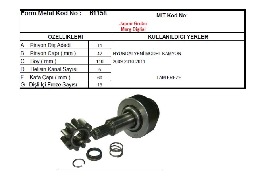 Marş Dişlisi 11D - Hyundai Kamyon Yeni Model 2009-2011 | OEM 61158