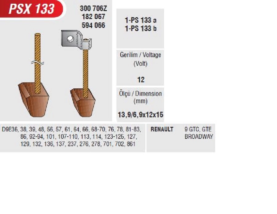 Marş Kömürü 12V Renault 9-Peykan Valeo Tip (13,9X6,9X12X15) | OEM PSX133