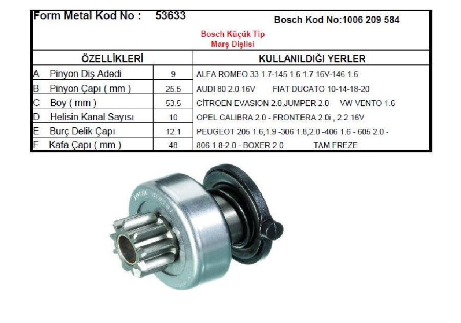 Marş Dişlisi Bosch Tip 9 Diş Alfa Romeo-Fiat Ducato-VW Opel Vectra Omega Audi Citroen Peugeot 306-4 | OEM SDR1036