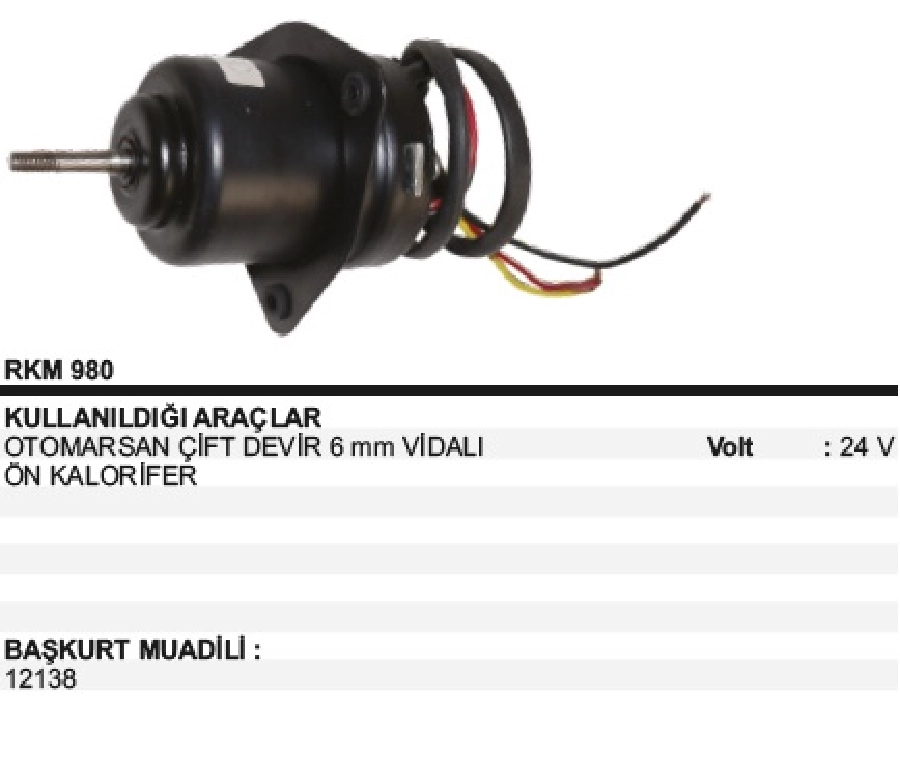 Kalorifer Mot. 24V Otomarsan 400 6MM Vıdalı On Kalo | OEM RKM980