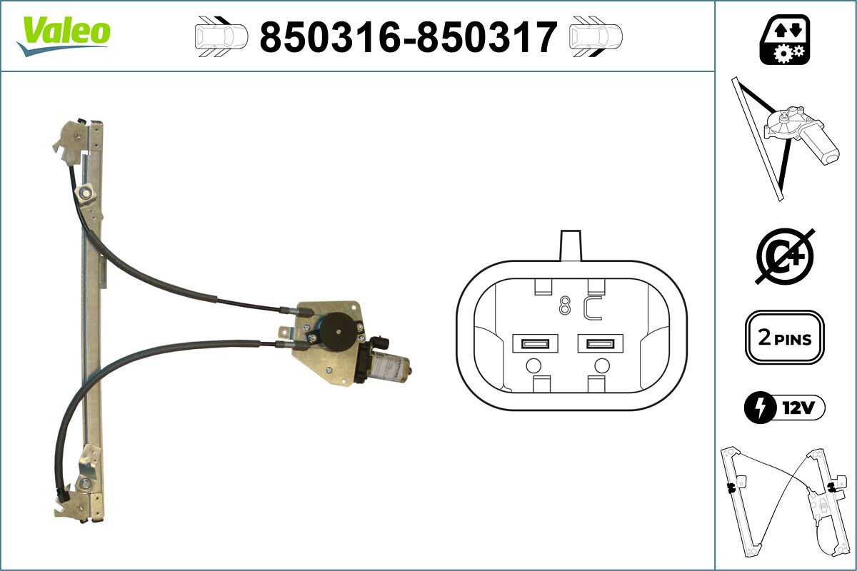 Cam Mekanizmasi Elektrikli On Sag Saxo P106 96> | VALEO 850317 | OEM 922281 922281 9222F3 9222F3