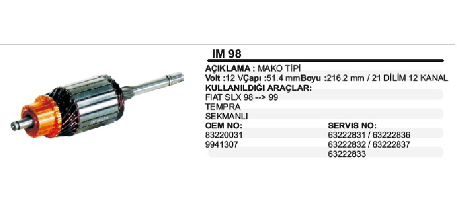 Marş Kollektörü 12V - Tempra-Uno-Tipo-Doğan Sekmanlı | OEM 00015