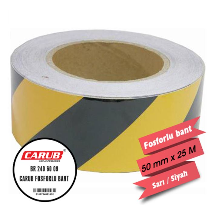 Carub Fosforlu Bant Çapraz Sarı Siyaj 5CM X 25 Mt