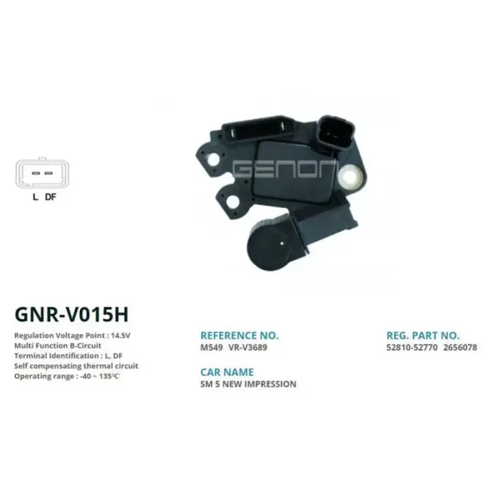 Alternator Konjektor Valeo Tip 12V Renault Latitude (L, Df) | GENON GNR-V015H | OEM VR-V3689 M546 M549 M570