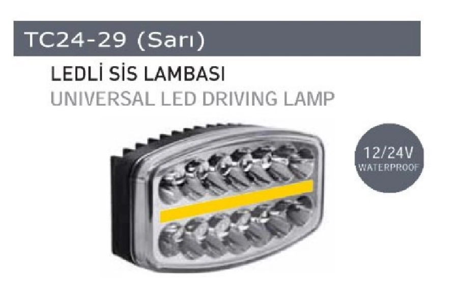 Sis Lambası LED 12V-24V Kare Sarı Şerit Su Geçirmez Demmon Tip | OEM TC24-29