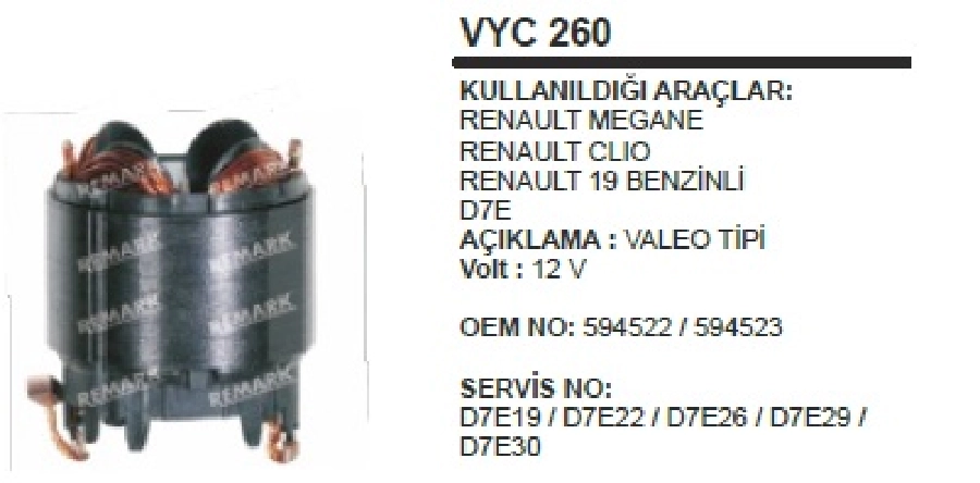 Marş Yastığı + Gövdesi Valeo Tipi 12V D7E Renault 19 Clio, Megane, Skoda Benzinli | OEM VYC260