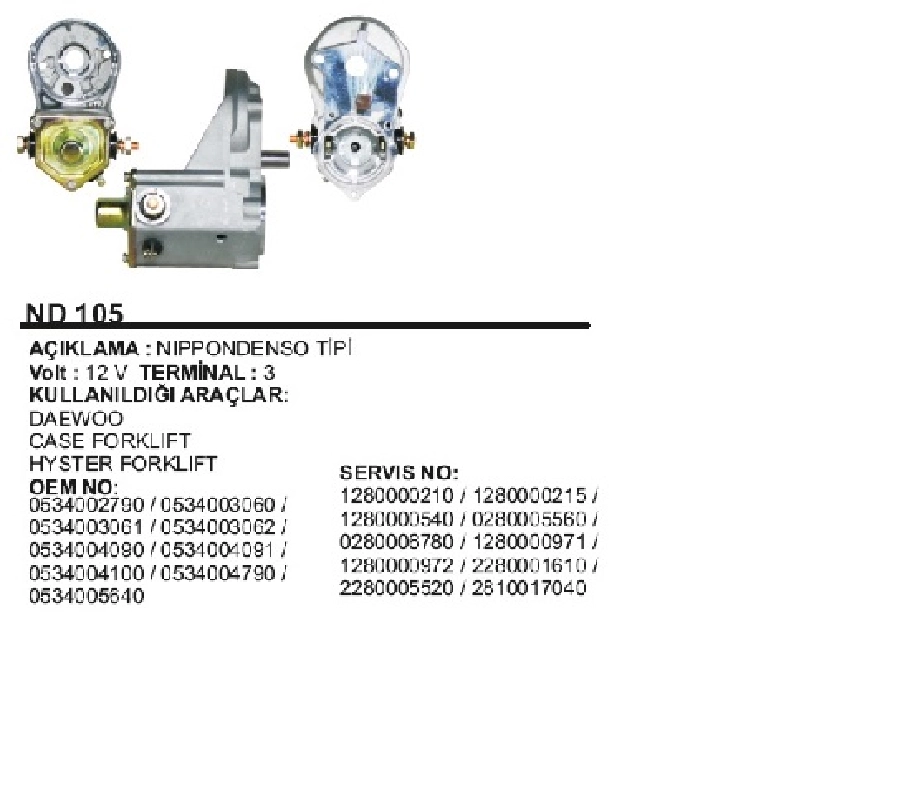 Marş Otom. Daewo, Case Forklı 12V Gov Mars Otom | OEM ND105