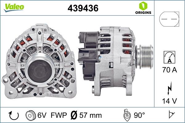 Alternator 12V 70A A3 A4 Cordoba Ibiza Fabia Leon Bora Passat Caddy Golf 1,6 / 1,8 / 1,9 | VALEO 439436 | OEM 038903023K 038903023K 038903018P 038903018P